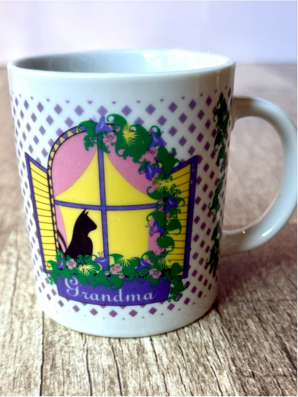 Unbranded Grandma Cat Window Ceramic Mug One Size White Yellow